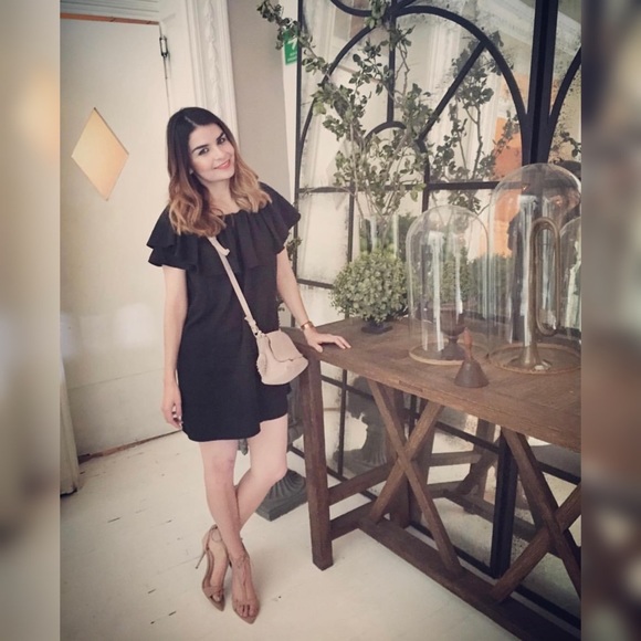 Zara Black Linen Off the Shoulder Ruffled Mini Dress - Picture 2 of 4